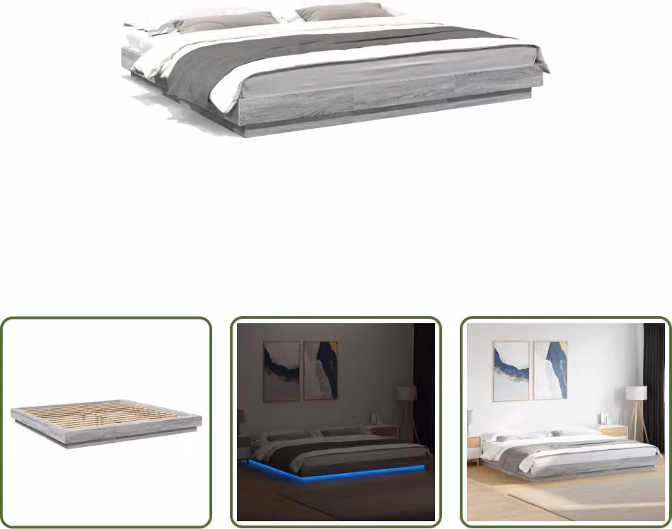 The Living Store Giroletto con LED Grigio Sonoma 180x200 cm Materiale in legno