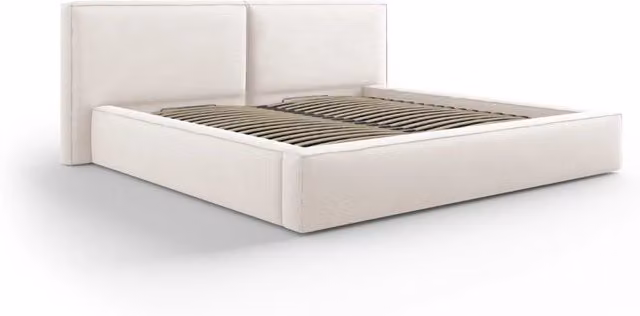 Letto con cassettone e testiera doppia Arendal di Cosmopolitan Design in tessuto beige chiaro L/P/H: 200 x 228 x 132 cm