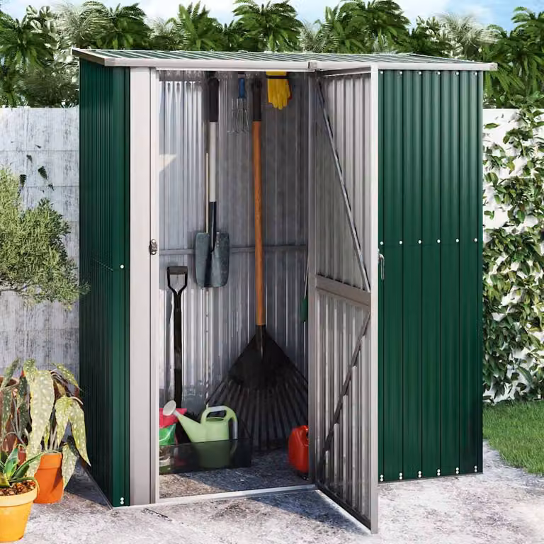 Casetta da giardino verde vidaXL in acciaio zincato L: 180,5 cm, P: 97 cm, H: 209,5 cm