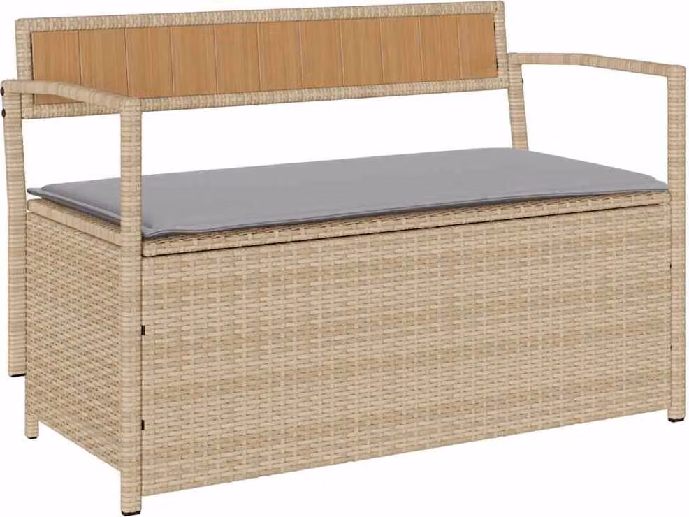 Panca Portaoggetti da Giardino con Cuscino Beige in Polyrattan
