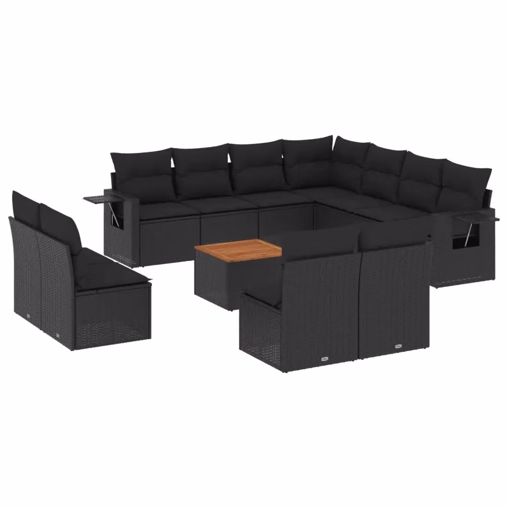 Set di Divani da Giardino a Forma di U vidaXL in Polyrattan Nero con Cuscini e Tavolino da Esterno – 2