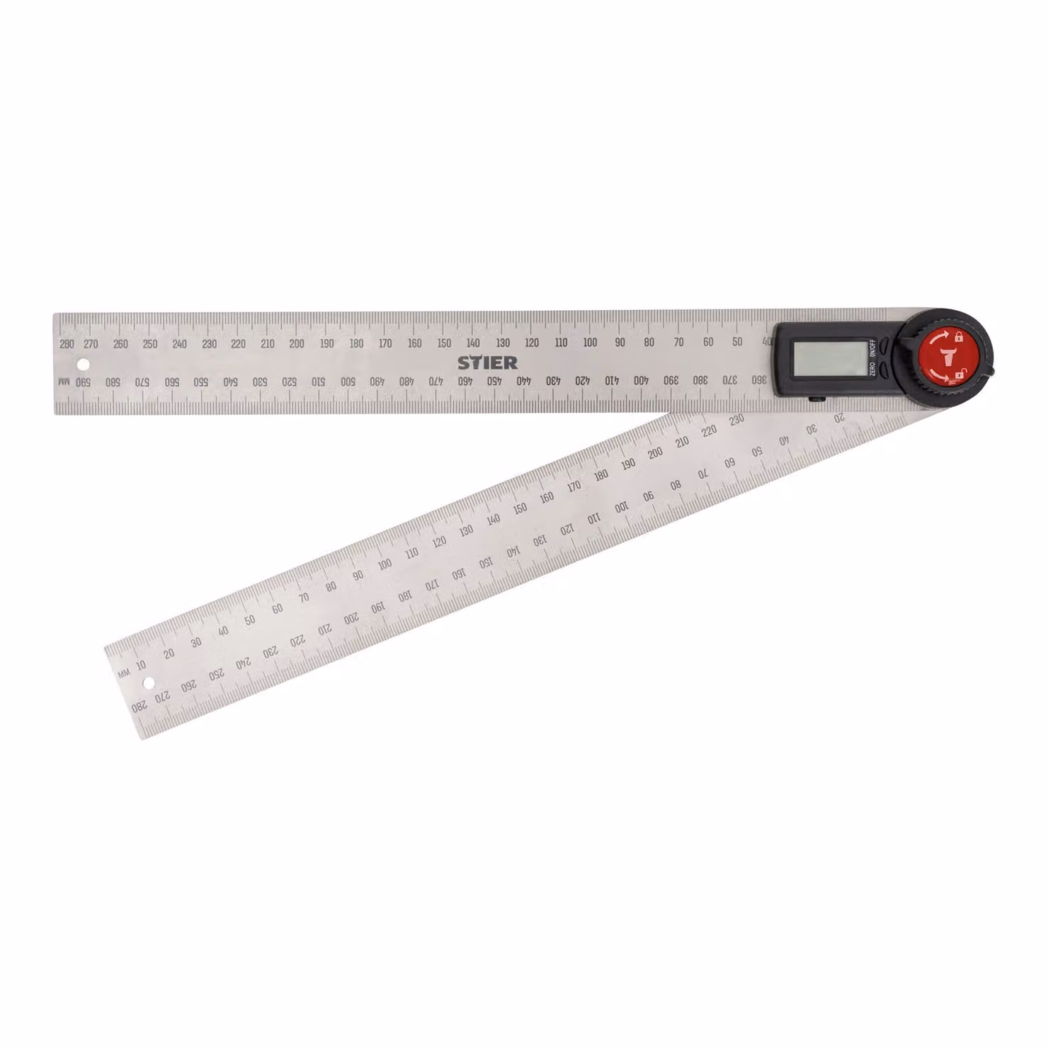 STIER Misuratore d'angolo digitale SDW-300 con display LCD ±0,3°, acciaio inossidabile, 300 mm, regolabile, goniometro, angolare multifunzione, angolare di centraggio, pulsanti ergonomici