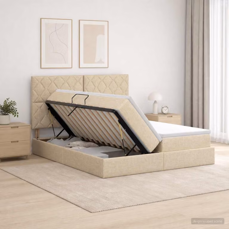Letto con contenitore e materasso vidaXL con illuminazione LED, colore beige, L 180 x P 200 cm