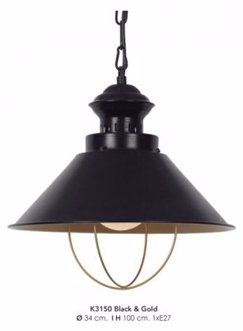 Lampada a sospensione Casa Padrino, design industriale, nero/oro, diametro 34 cm - Lampada industriale, illuminazione industriale