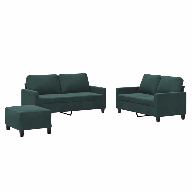Set di Divani 3 pz con Cuscini Verde scuro in Velluto