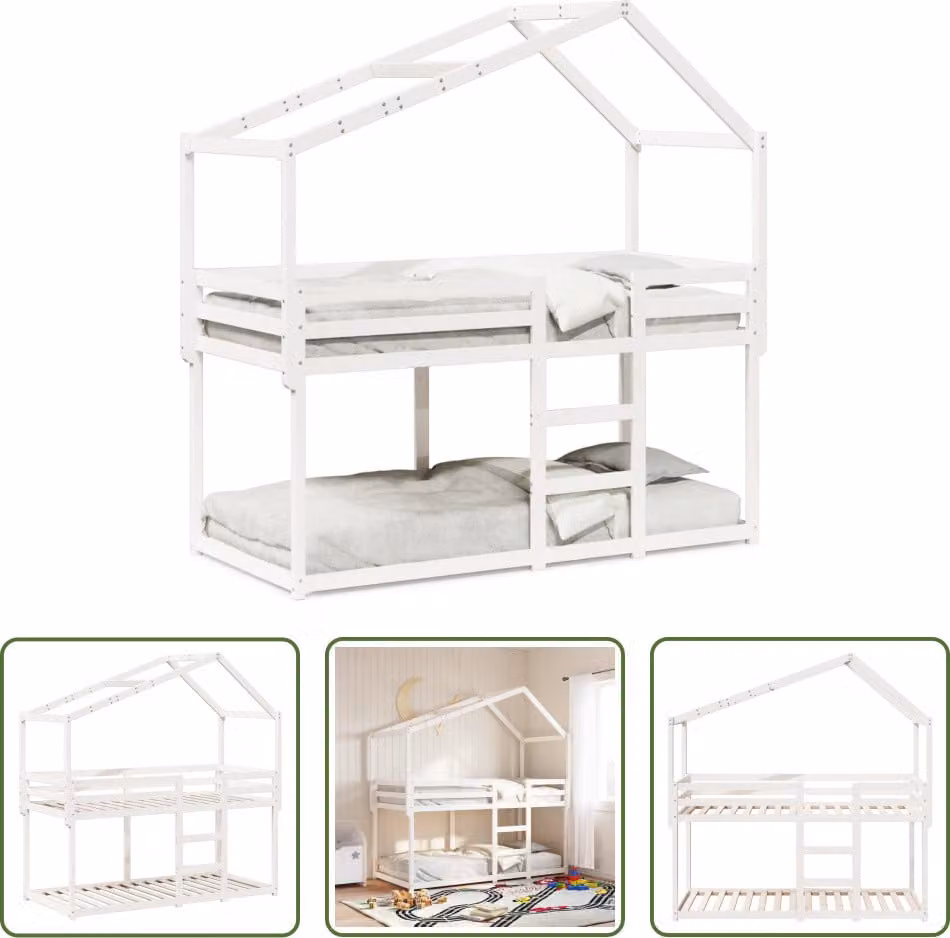 The Living Store Letto a castello con tetto bianco 80x200 cm in legno di pino massiccio