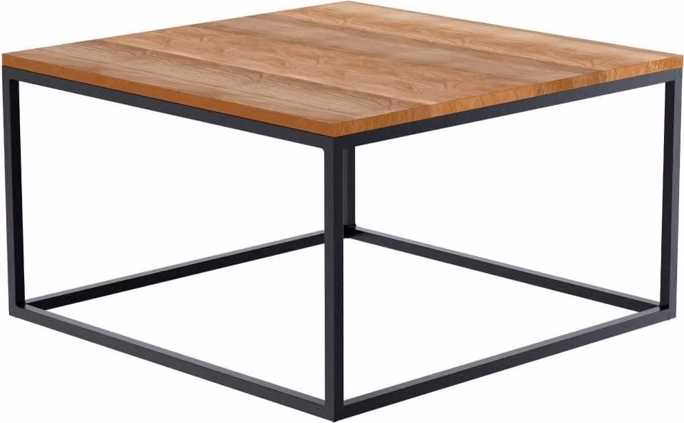 Tavolino, tavolino - Design robusto - Rovere massiccio e metallo nero opaco | Dimensioni: 80x80x45 cm