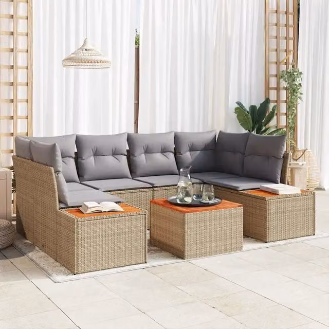 Set Divano da Giardino a L con Tavolino vidaXL, 7 Pezzi, Beige