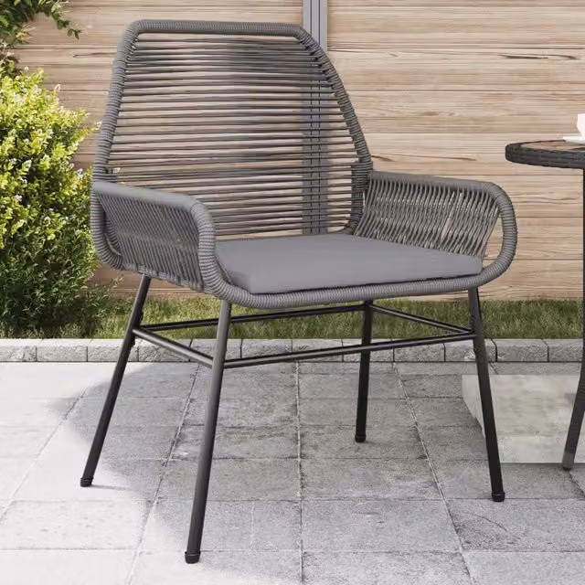 Set di 2 sedie da giardino vidaXL in polyrattan grigio con cuscini in tessuto resistente ai raggi UV
