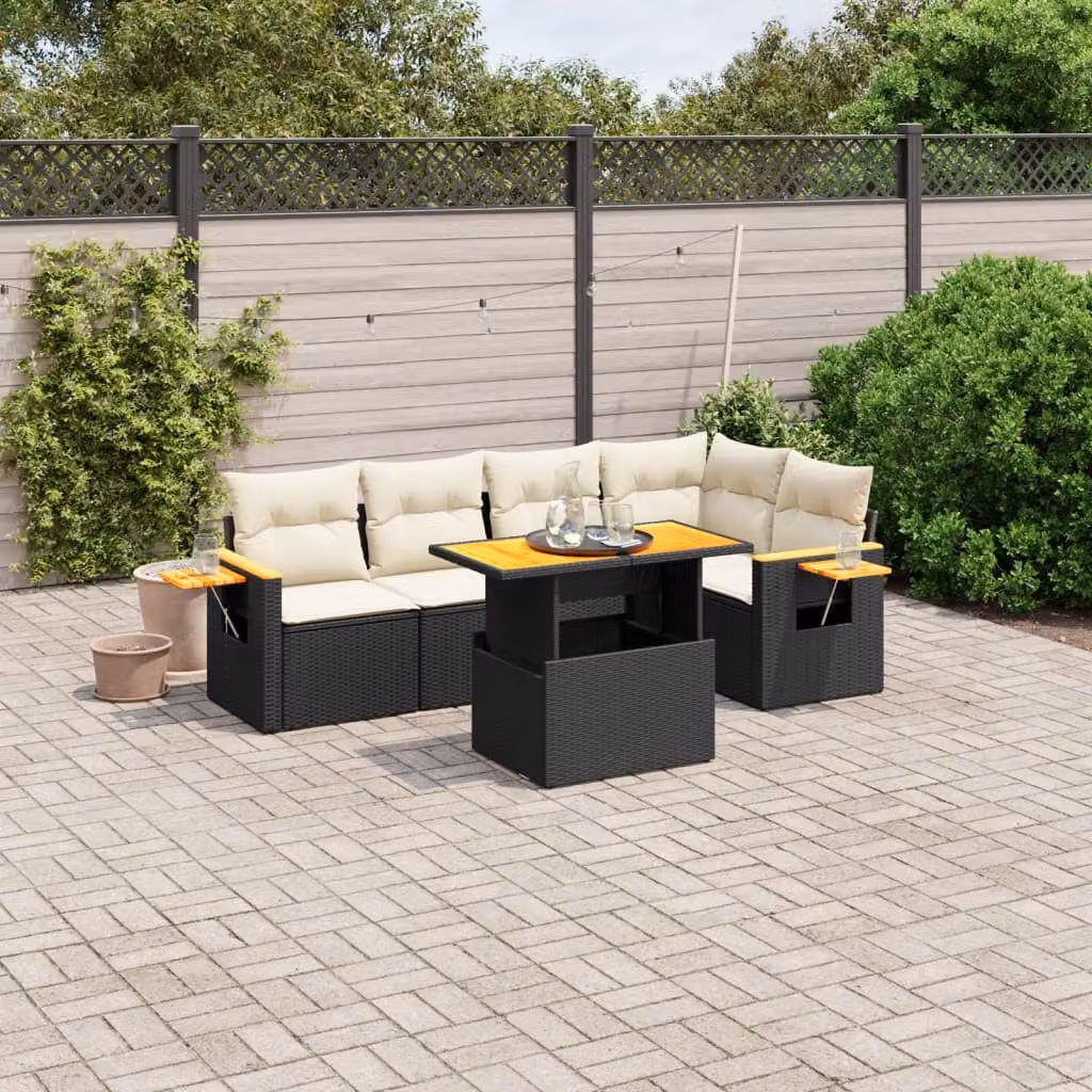Set Divano da Giardino vidaXL 6 pz in Polyrattan con Cuscini, Design Moderno a L, Nero e Bianco – 1