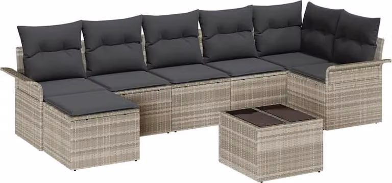 Set Divano da Giardino 8 pcs Grigio chiaro Poly Rattan
