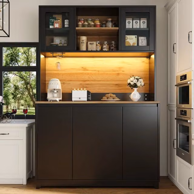 Mobile Alto da Cucina con Ante in Acrilico e LED ¨C Xylo ¨C Nero, 120x40x180 cm