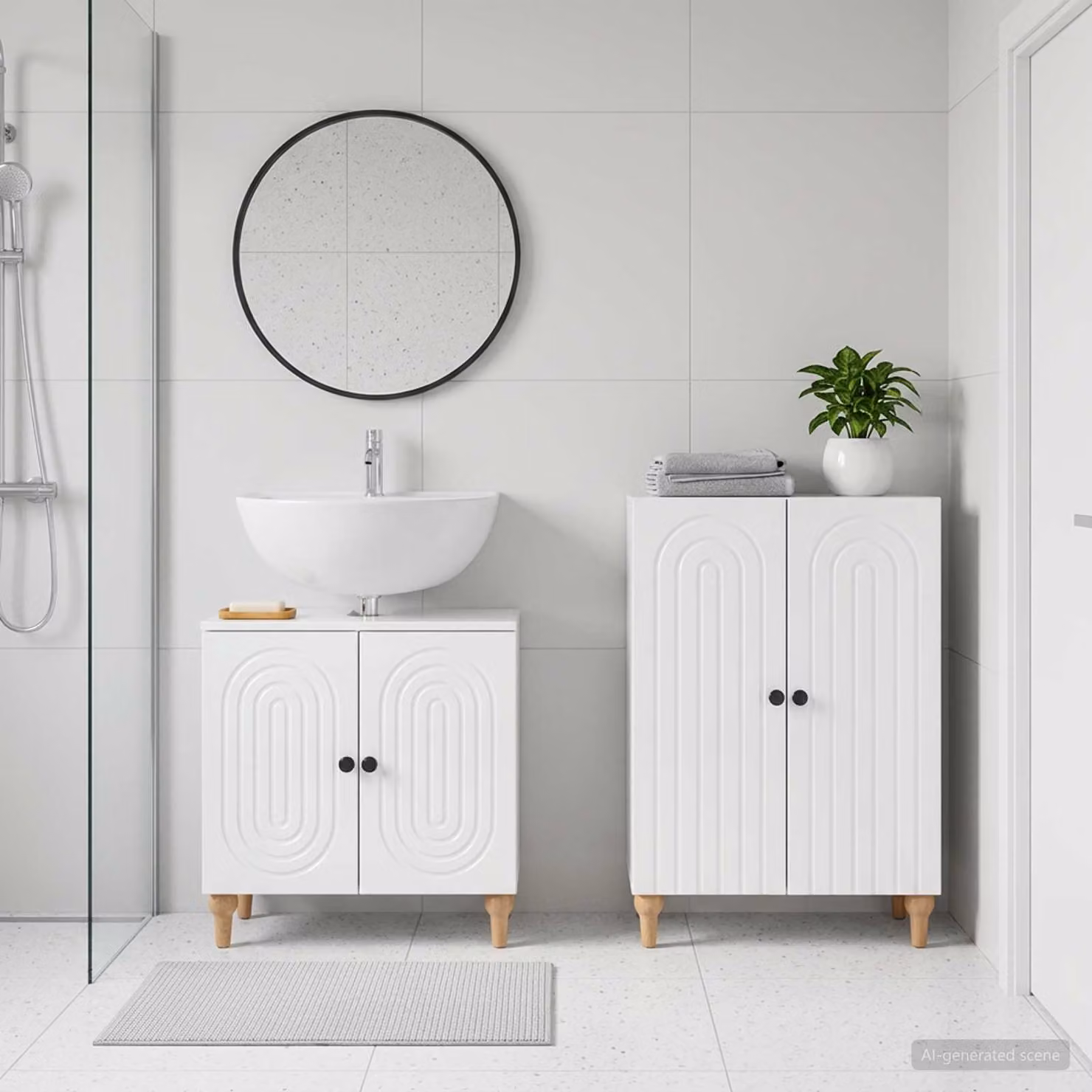 Set di mobili da bagno vidaXL ALKMAAR composto da 2 pezzi, mobile lavabo e mobile contenitore, bianco lucido