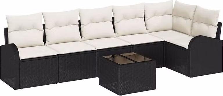 Set Divano da Giardino con cuscino 7 pcs Nero Poly Rattan
