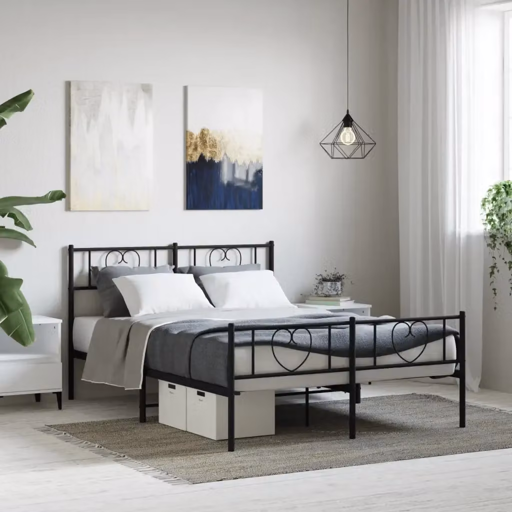Letto matrimoniale con pediera in metallo nero e doghe fisse L/P/H: 207 x 160 x 90 cm – 2