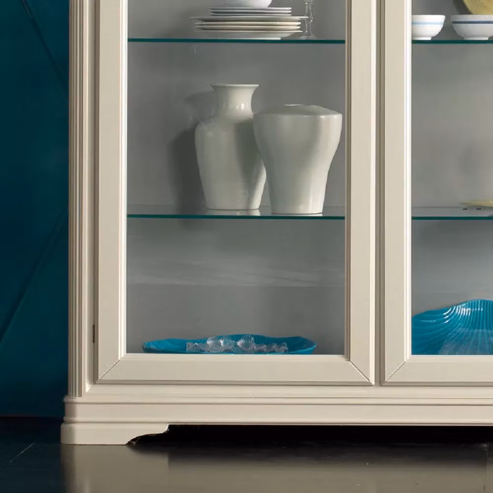 Vetrina shabby chic in legno di pioppo con ante in vetro e finitura laccata bianca Mobili 2G L: 144 cm, P: 50 cm, H: 215 cm – 3