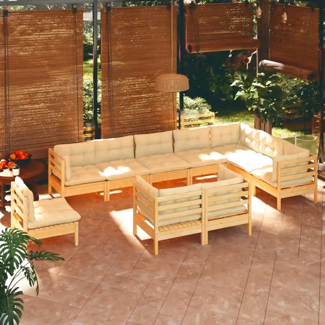 Set di Divani da Giardino a L vidaXL in Legno di Pino con Cuscini Beige – 1