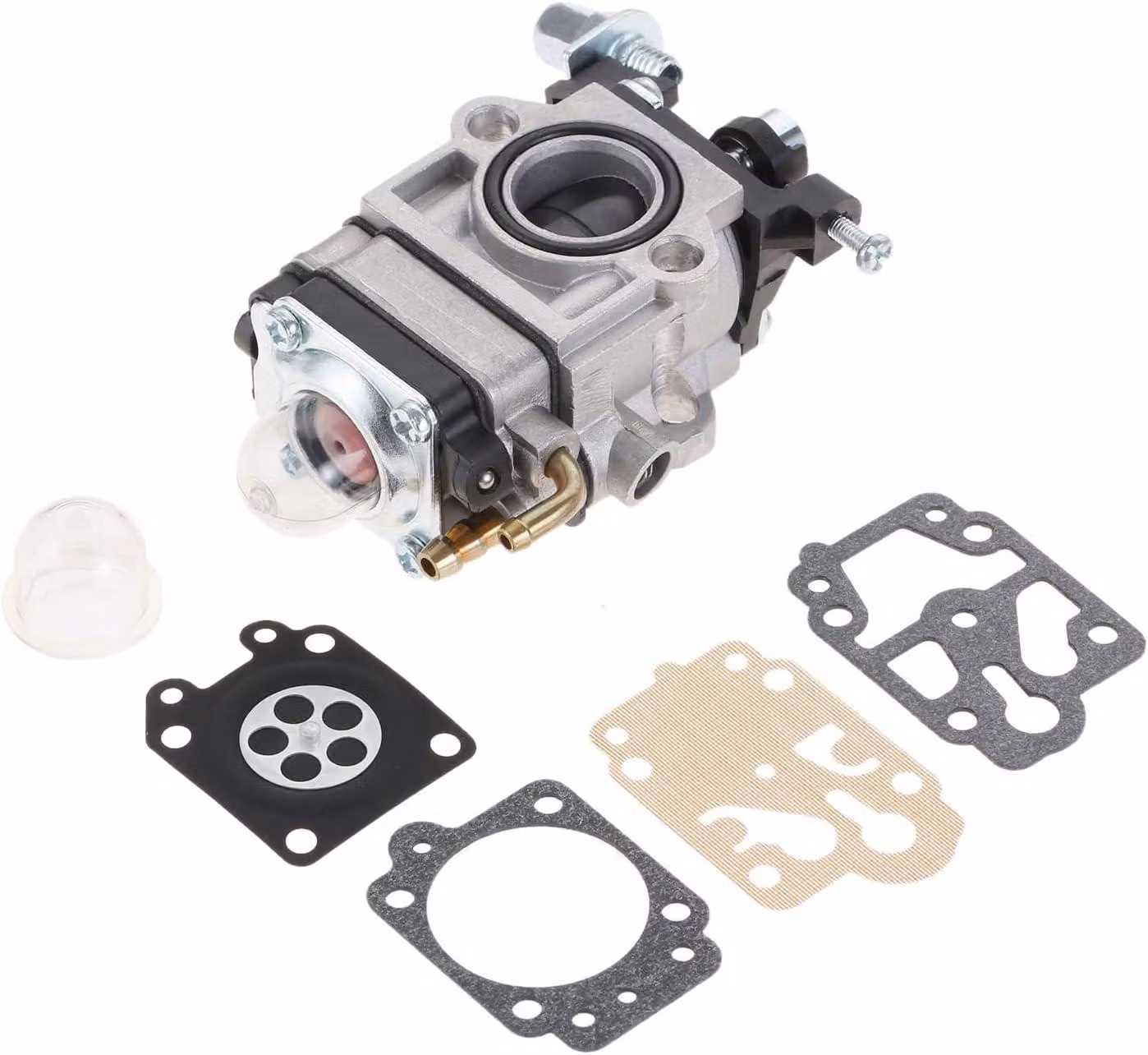 Carburatore da 15 mm, compatibile con motori a benzina da 43 cc e 52 cc, completo di kit di riparazione, per attrezzature da giardino