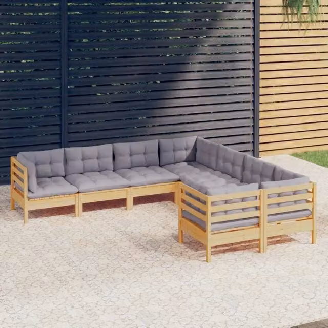 Set Divani da Giardino 8 pz con Cuscini Grigi Massello di Pino 3096970