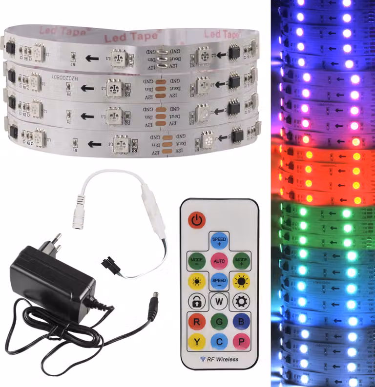 Set nastro LED MAGIC RGB 2 m, 12 V, IP20, telecomando, controller, alimentatore 314949 Polux