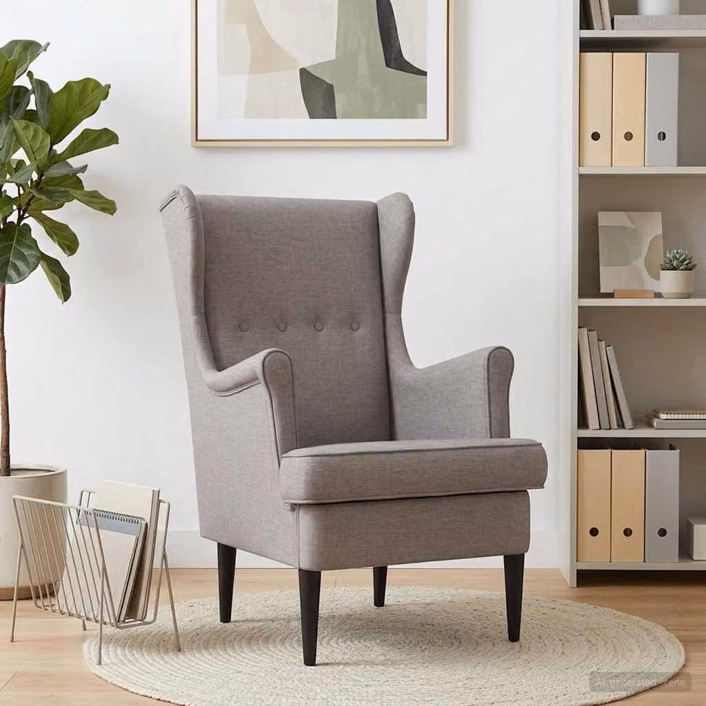 Poltrona Lounge Mid-Century vidaXL in Tessuto Beige e Grigio con Braccioli e Struttura in Legno e Metallo