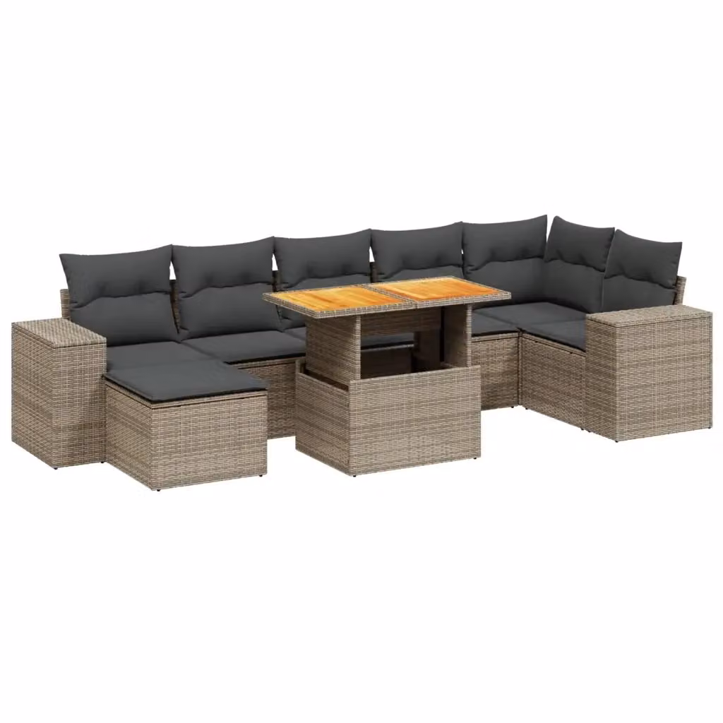 vidaXL Set Divano da Giardino 8 pz a L in Polyrattan e Legno di Acacia Grigio con Cuscini e Tavolino – 2