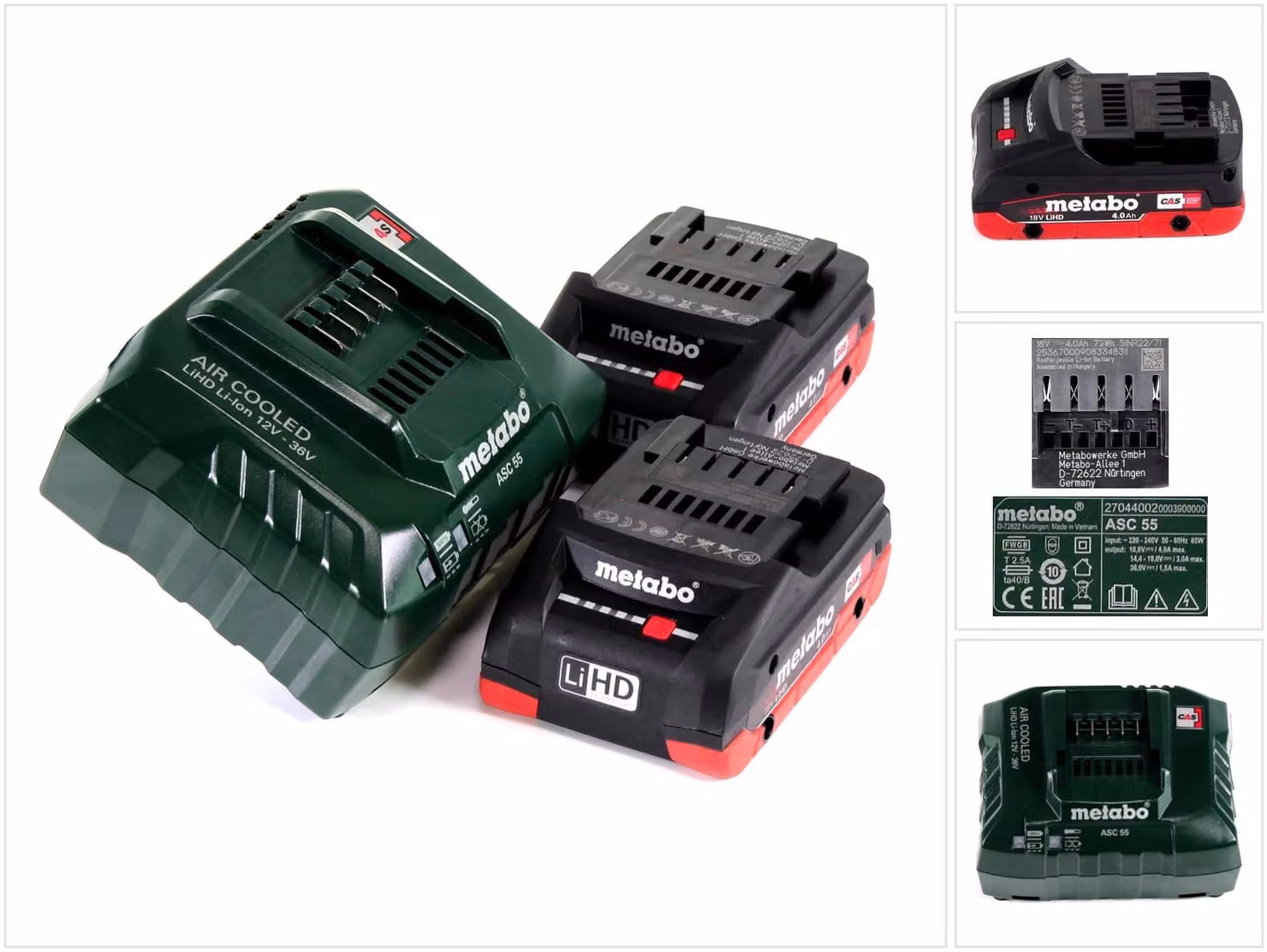 Metabo Basis Set 18V - 2x Batterie LiHD da 4,0Ah ( 625367000 ) + Caricabatterie ASC 55 ( 627044000 )