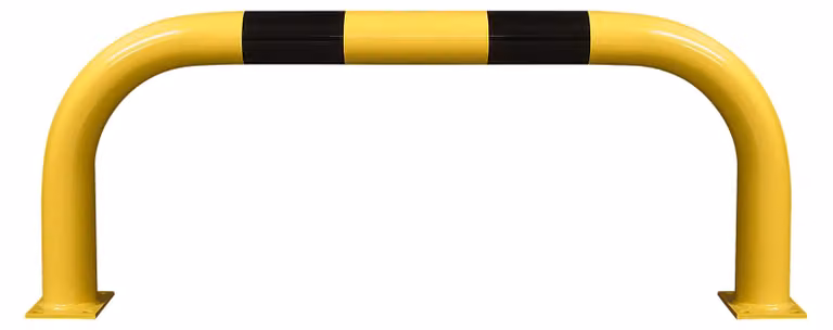 Barra di protezione XL, tubo tondo 108/3,6 mm, curvata, LxA 1500x600 mm, per interni, rivestita in giallo, con strisce nere, da fissare con tasselli