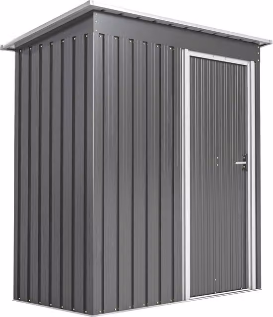 Capanno Box Attrezzi Giordanoshop in Acciaio e Plastica Grigio con Tetto Inclinato e Porta Scorrevole L: 163 cm, P: 89 cm, H: 182 cm