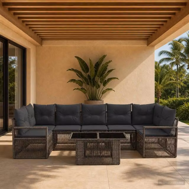 Set Divano da Giardino 8 pz Grigio e Grigio Scuro polyrattan 3437063