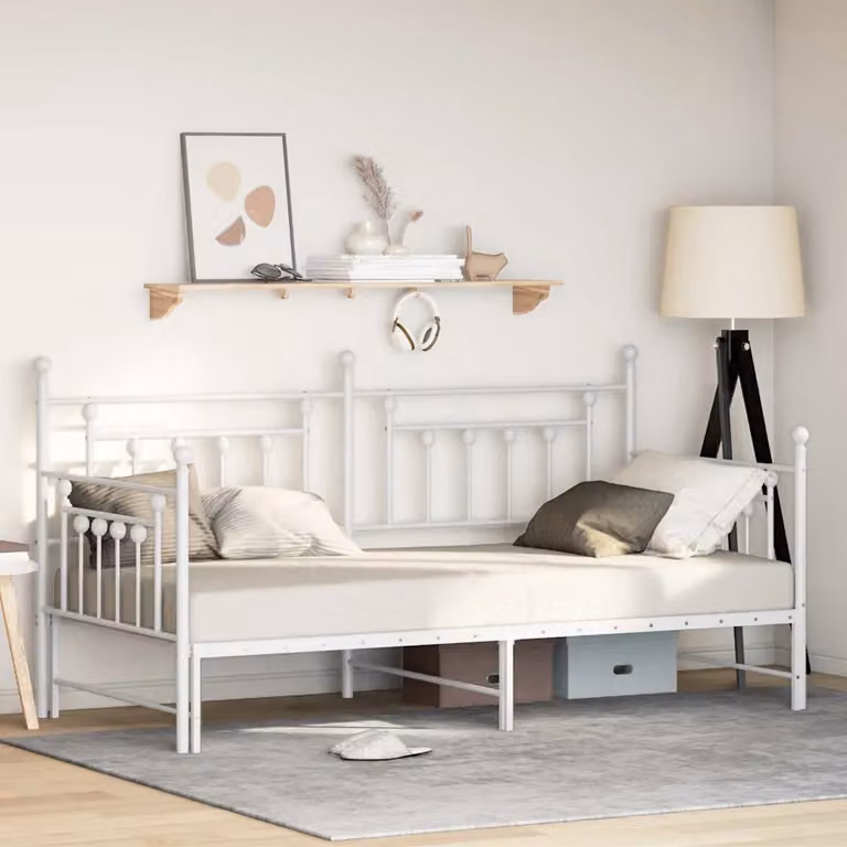 Struttura per letto di giorno moderna vidaXL in metallo bianco L/P/H: 200 x 90 x 107 cm