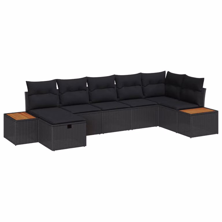 Set Divano da Giardino a L vidaXL 8 Pezzi Nero con Cuscini e Tavolino in Polyrattan e Acciaio
