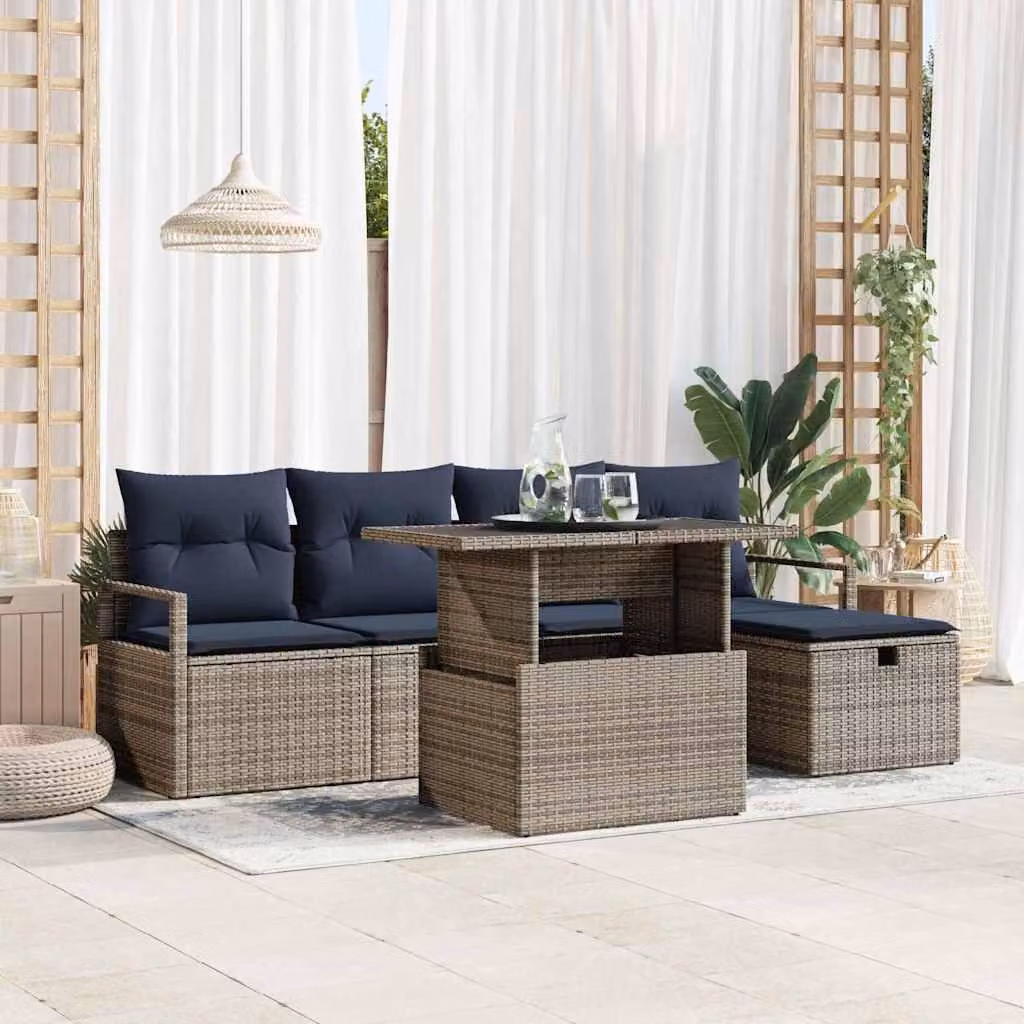Maison Exclusive - Set da giardino composto da 6 pezzi, divano, colore grigio, realizzato in rattan sintetico