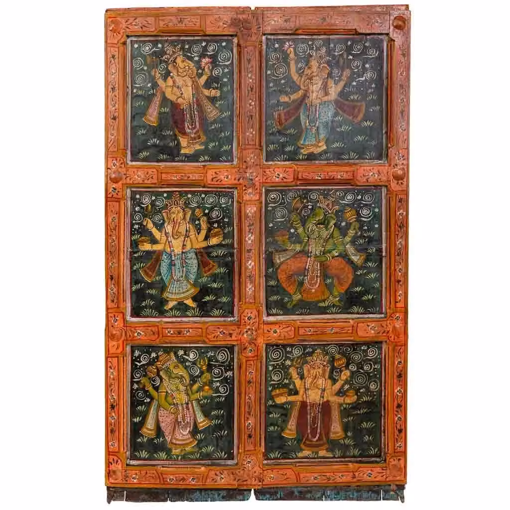 Porta in legno fatta a mano Wanderlust Deco con decoro multicolore verde e rosso L: 100 cm, P: 11 cm, H: 168 cm – 2