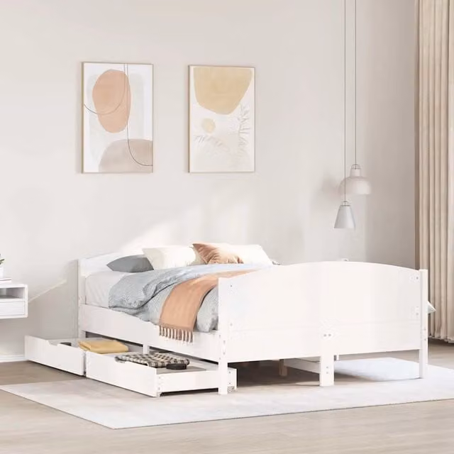 Letto Design Mania in legno massello di pino bianco con cassetti, L: 140.5 cm, P: 195.5 cm, H: 74.5 cm