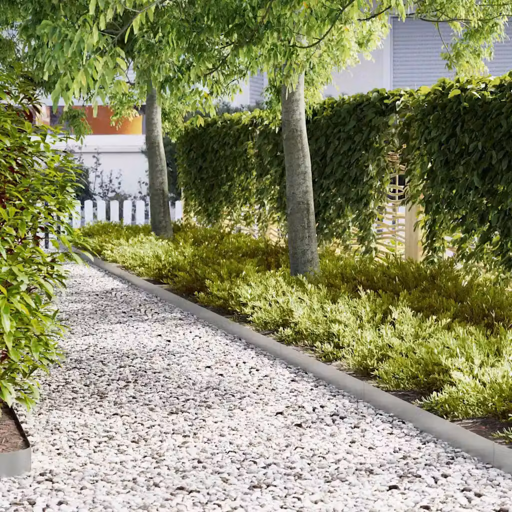 Set di 20 bordure per prato vidaXL in acciaio zincato argento, L/P/H: 100 x 0,05 x 15 cm