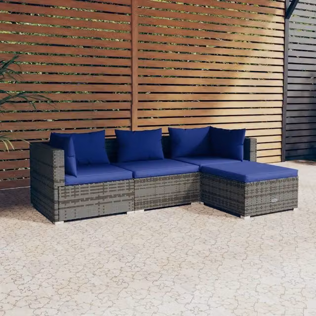 Set Divani da Giardino 4 pz con Cuscini in Polyrattan Grigio 3101646