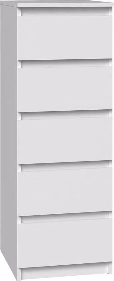 Moderna cassettiera MALWA W5 con 5 cassetti e serratura – Mobile di alta qualità | Colore: bianco | 45x40x111 cm