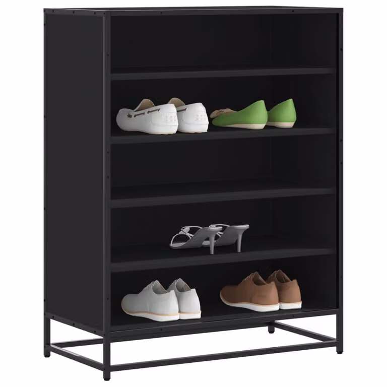 Scarpiera moderna vidaXL nera in metallo e legno L: 75 cm, P: 38 cm, H: 97,5 cm