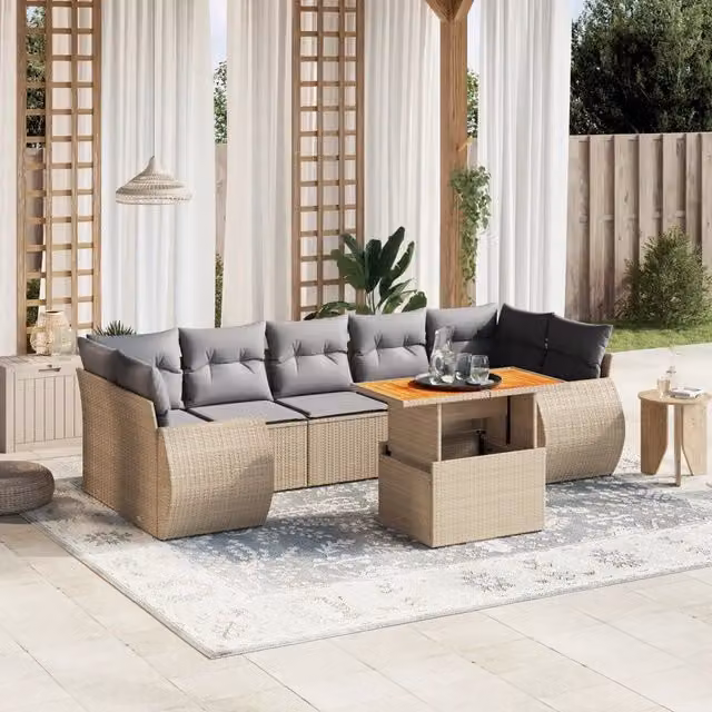 Set Divano da Giardino 8 pz con Cuscini Beige in Polyrattan 3272109