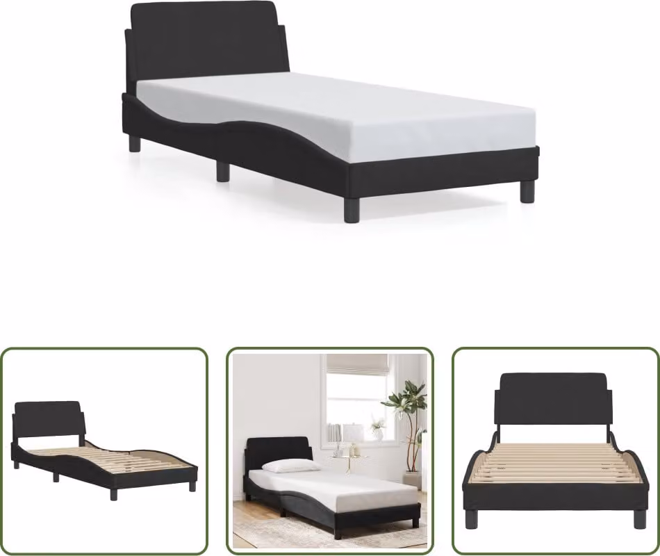 The Living Store Struttura letto con testiera nera 90x190 cm in velluto