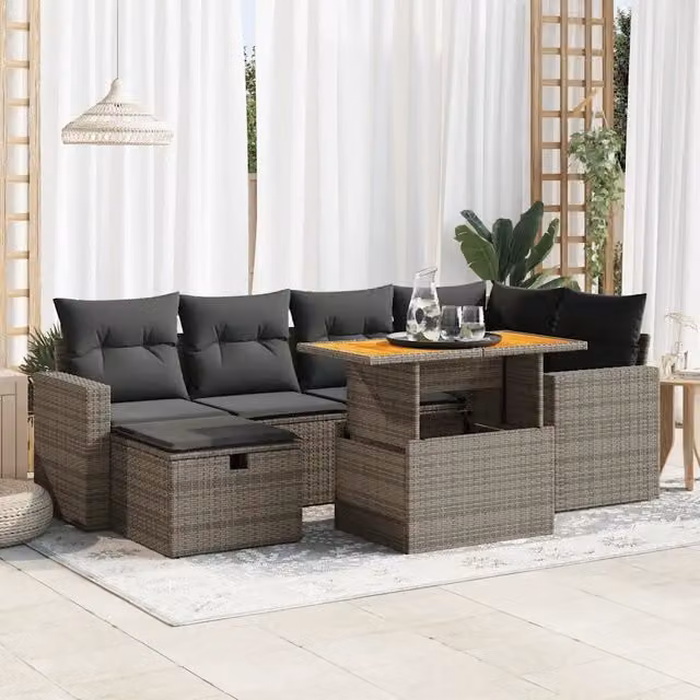 Set Divano da Giardino 8pz con Cuscini Grigio Polyrattan Acacia 3328005