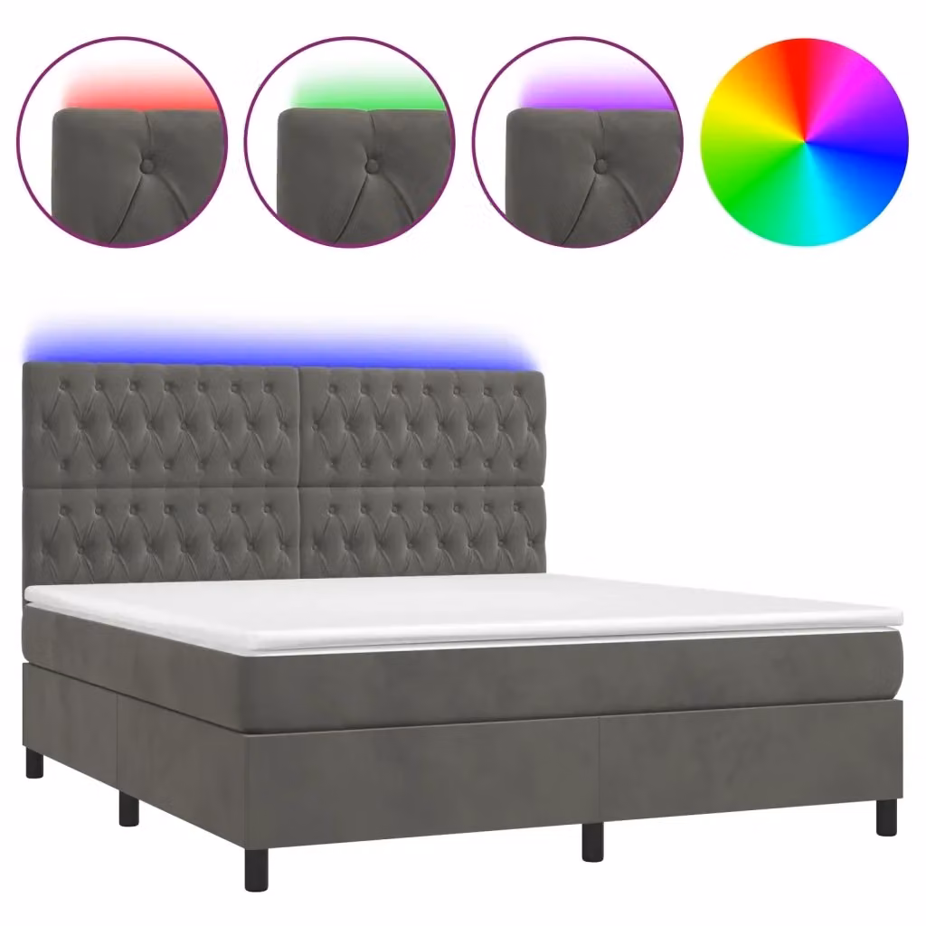 Letto matrimoniale con materasso ibrido vidaXL in tessuto grigio con illuminazione LED e porta USB L/P: 180 x 200 cm, H: 203 cm – 2