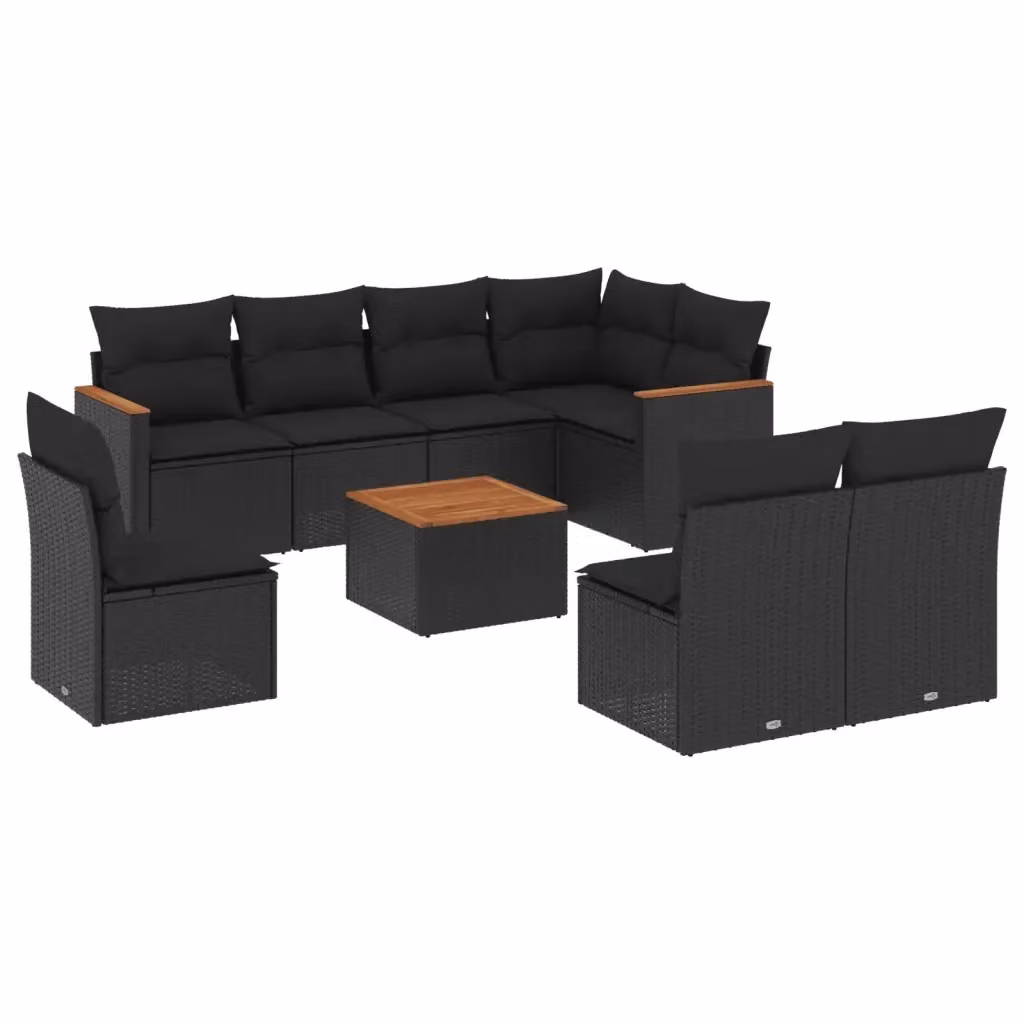 vidaXL Set Divani da Giardino a L 9 pz con Cuscini Nero in Polyrattan e Acciaio – 2