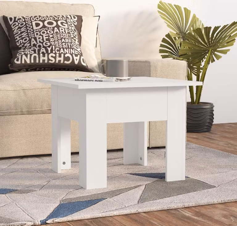 The Living Store tavolino bianco 55x55x42 cm in materiale ligneo