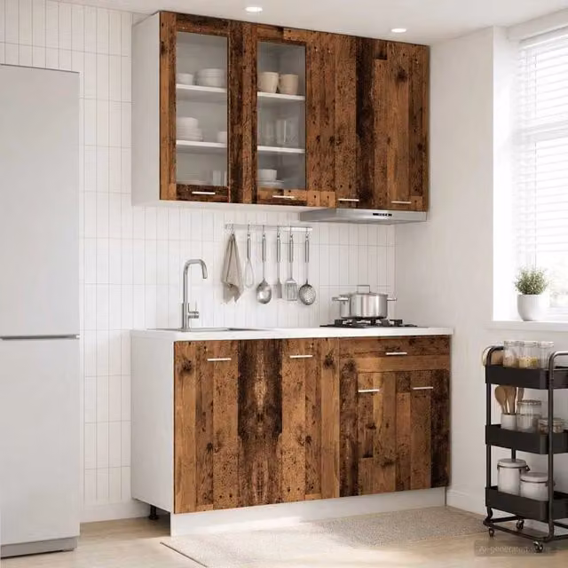 Unità cucina moderna vidaXL in legno e MDF marrone con ante in vetro, composta da 4 pezzi