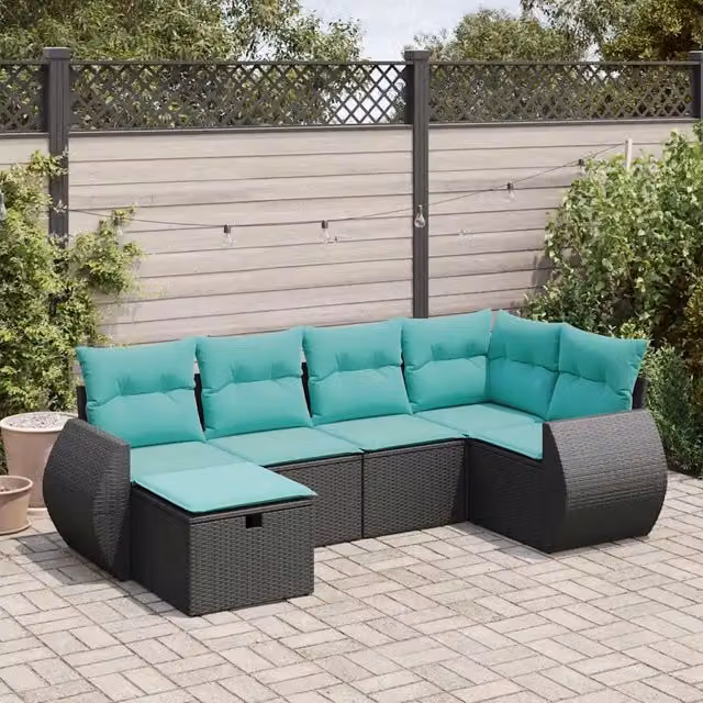 Set Divano da Giardino 6 pz con Cuscini Nero in Polyrattan 3325583