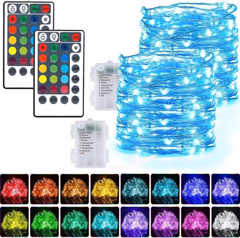 Ibenzoa® Catena luminosa a LED RGB doppia con telecomando e timer per decorazioni d'atmosfera