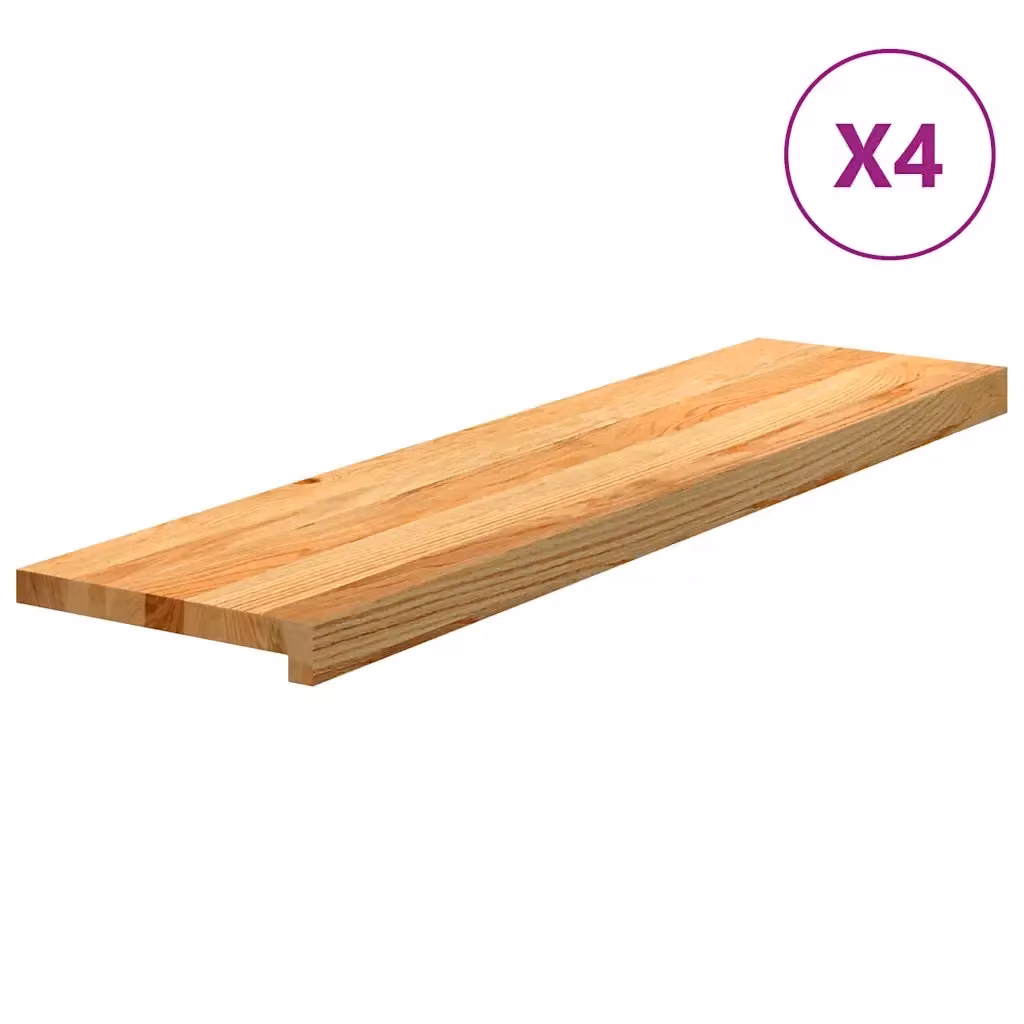 vidaXL Set di 4 gradini in legno massello di rovere marrone chiaro L 100 cm, P 25 cm, H 2 cm – 2
