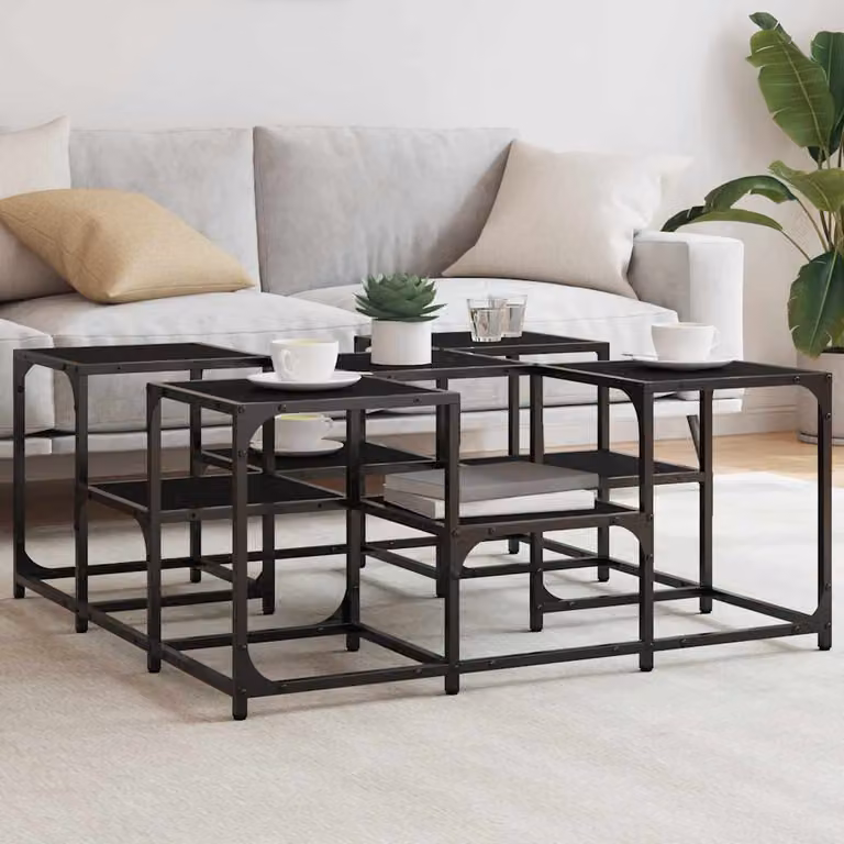 vidaXL Tavolino da Salotto Quadrato Nero in Legno e Metallo L/P/H: 91 x 91 x 40 cm